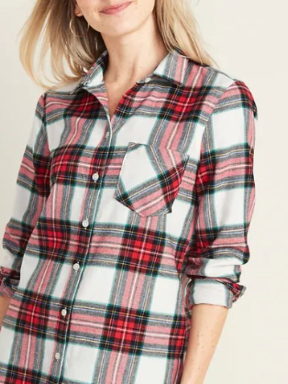 Old Navy Red Plaid Button-Down Shirt with Green Accents